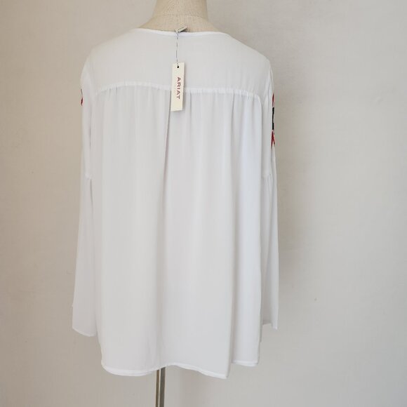 NWT Ariat Freedom Tunic Embroidered Boho Western Blouse Long Sleeve White - Picture 7 of 11